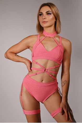 Glittery Spooky Shorts in light coral with removable thigh straps – front view