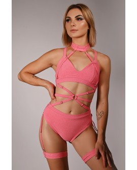 Glittery Spooky Shorts in light coral with removable thigh straps – front view