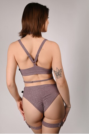 Back view of Glittery Spooky Shorts in light brown showing brazilian cut