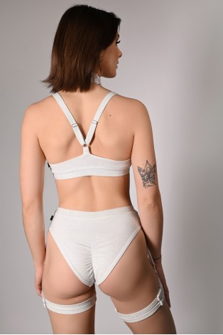 Back view of Glittery Spooky Shorts in off- white showing brazilian cut