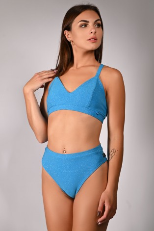 Glittery Spooky Top in azure with removable neck and belly straps, front view, clean training look