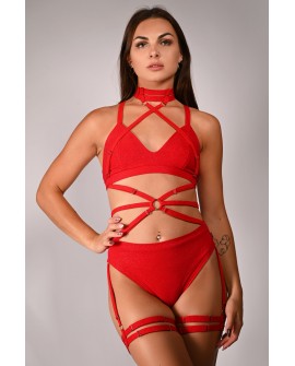 Glittery Spooky Top in red with removable neck and belly straps – front view