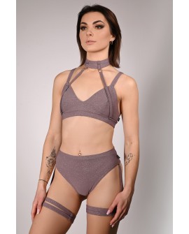 Side view of Glittery Spooky Top in light brown, highlighting glitter fabric