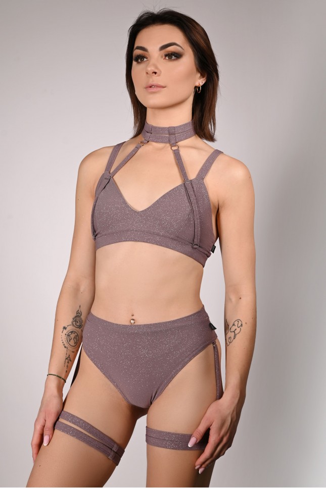 Side view of Glittery Spooky Top in light brown, highlighting glitter fabric