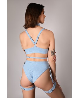 Back view of Glittery Spooky Top in baby blue, showing adjustable straps