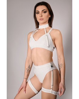 Side view of Glittery Spooky Top in off-white, highlighting glitter fabric