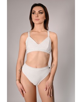 Glittery Spooky Top in off-white with removable neck and belly straps, front view, clean training look