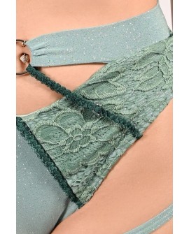 Glittery Queen Shorts detail in sage green – close-up of glitter material and lace