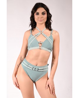 Seastar Shorts in sage green, front view glitter pole dance shorts with adjustable, decorative straps