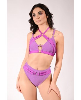 Seastar Shorts in dusty violet, front view glitter pole dance shorts with adjustable, decorative straps