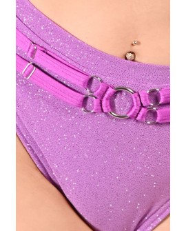 Seastar Shorts in dusty violet, detail glitter fabric and adjustable straps close up