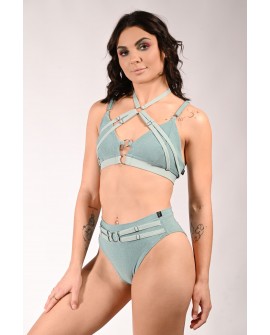 Seastar Top in sage green, side view seastar shaped straps elegant pole dance styling