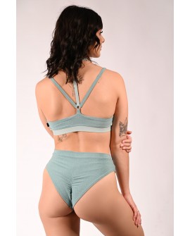 Seastar Top in sage green, back view siren inspired glitter top with adjustable back straps