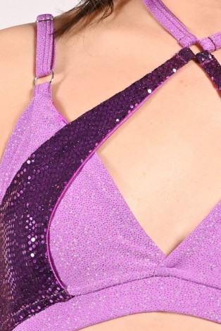 siren top in dusty violet detail sequin mermaid scale insert close up