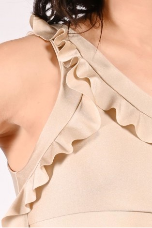 Detail of cascading flounces on nymph water nymph inspired pole dance top