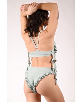 Lily forest nymph dance top in sage green with flounced design, back view