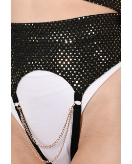 Sequin Strip Belt in gold – close-up detail of reflective sequin fabric and removable chains for exotic pole dance outfits