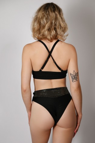 Sensual Top in black&gold – back view, adjustable straps and smooth lycra design for training and stage outfits