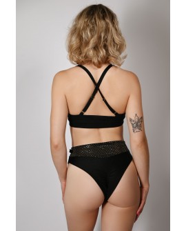 Sensual Top in black&gold – back view, adjustable straps and smooth lycra design for training and stage outfits