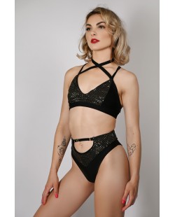 Sensual Shorts in black&gold – front view, high-waisted sequin dance shorts for pole dance and exotic training