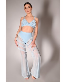 Naiad Pants glittery pole dance pants with mesh legs – front view in baby blue