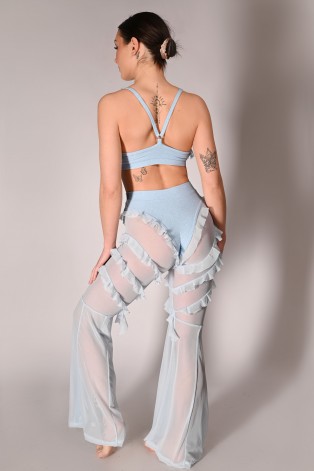 Naiad Pants water nymph inspired pole pants with ruffles – back view in baby blue