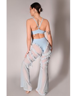Naiad Pants water nymph inspired pole pants with ruffles – back view in baby blue