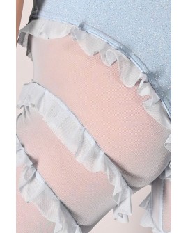 Naiad Pants glitter fabric mesh ruffle detail – close-up in baby blue