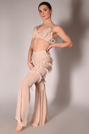 Naiad Pants glittery high-waisted pole dance pants – side view in latte