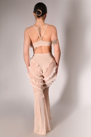 Naiad Pants water nymph inspired pole pants with ruffles – back view in latte