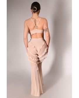 Naiad Pants water nymph inspired pole pants with ruffles – back view in latte