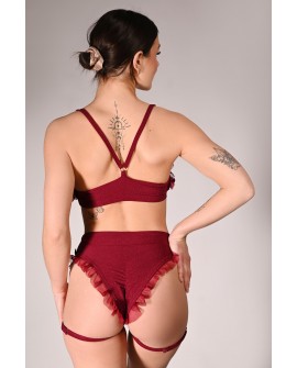Glittery Lily Top glittery pole dance top with ruffles – back view in burgundy