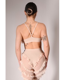 Glittery Lily Top glittery pole dance top with ruffles – back view in latte