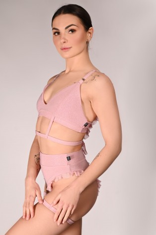 Glittery Lily Shorts glitter pole dance shorts side view highlighting high waist fit in rose shadow