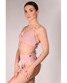 Glittery Lily Shorts glitter pole dance shorts side view highlighting high waist fit in rose shadow