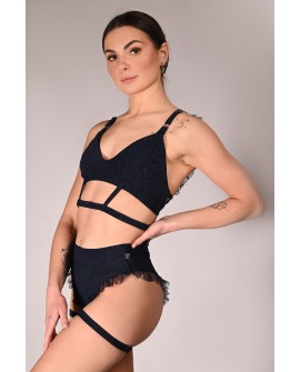 Glittery Lily Shorts glitter pole dance shorts side view highlighting high waist fit in navy blue