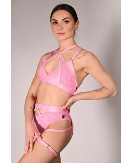 Love Queen Top pink pole dance top with decorative mesh panels – side view
