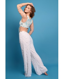 Bloomer Pants with elegant cascading ruffles and lightweight construction, side view