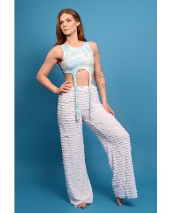 Stays Top featuring a Victorian-inspired blue rose print, decorative suspender-style straps, front view