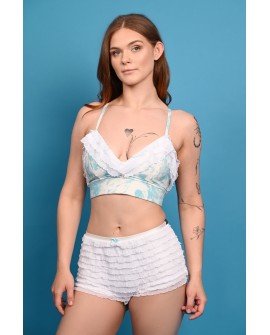 Petal Top featuring romantic floral print, delicate petal-inspired ruffles and adjustable straps, front view