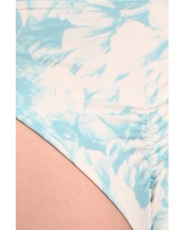 Close-up of Mist Shorts showing Victorian blue rose print and premium double-layer fabric detail
