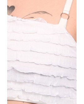 Close-up of Elinor Top showing delicate Victorian-inspired ruffle layers and premium fabric detail