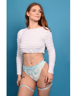 Blossom Top featuring Victorian-inspired ruffles, long sleeves and cropped silhouette, front view