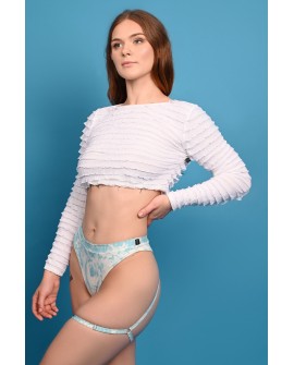 Blossom Top featuring cascading ruffles and elegant cropped silhouette, side view