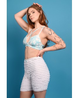 Bloomer Shorts Long featuring layered Victorian ruffles and lightweight construction, side view