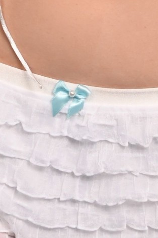 Close-up of Bloomer Shorts Low showing decorative bow and pearl detail