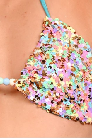 Festival Triangle Top in azure - sparkling sequins and colourful bead detail