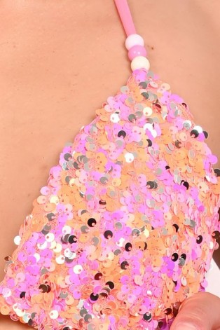 Festival Triangle Top in light pink - sparkling sequins and colourful bead detail