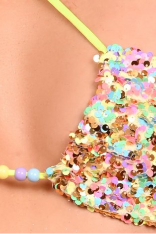 Festival Triangle Top in lime - sparkling sequins and colourful bead detail