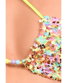 Festival Triangle Top in lime - sparkling sequins and colourful bead detail